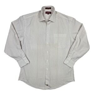 Nordstrom Relaxed Classic Mens 15-33 Dress‎ Shirt White Burgundy Stripe Cotton